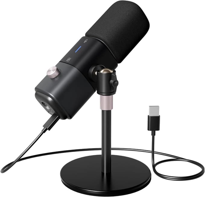Studiomicrofoon Set - Opname Microfoon - Podcasting Streaming PC - AI Ruisonderdrukking - Verstelbare Standaard - Zwart