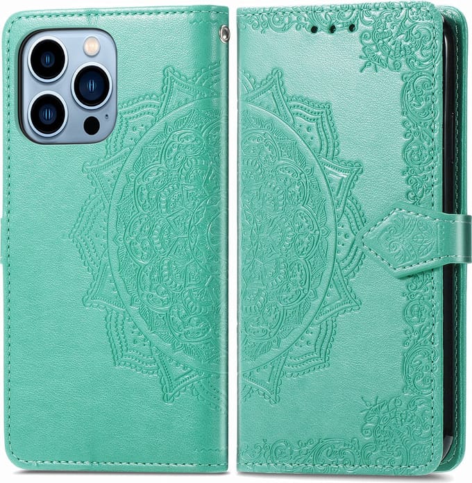 Bookcase geschikt voor Apple iPhone 13 Pro Max - Groen - Bloemen - Portemonnee Hoesje