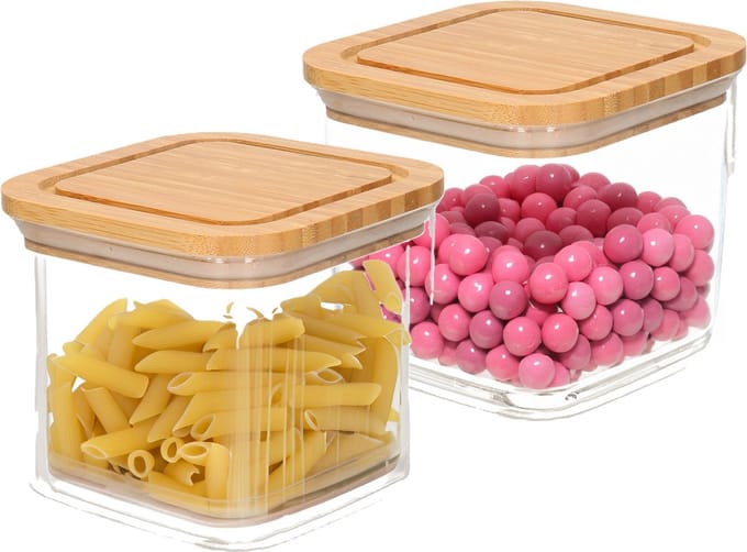 Bambou & Co keuken voorraadpot - 2x - 1L - kunststof/bamboe - met luchtdichte deksel