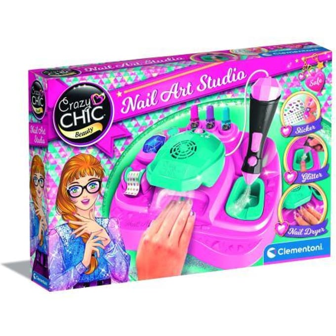 Clementoni Crazy Chic - Nagelstudio voor Kinderen - Kinder Nagellak met Stickers, Glitters en Nageldroger - Vanaf 6 jaar