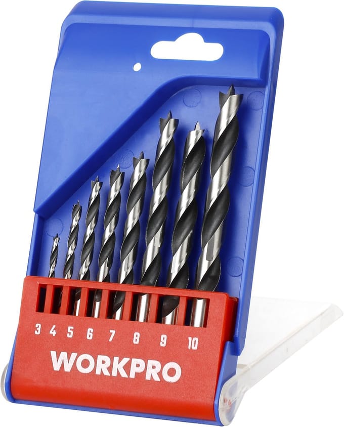 WORKPRO WP402017 Houtborenset 8-delig – Ø3–10 mm – Brad Point – Voor Massief Hout & Meubelbouw