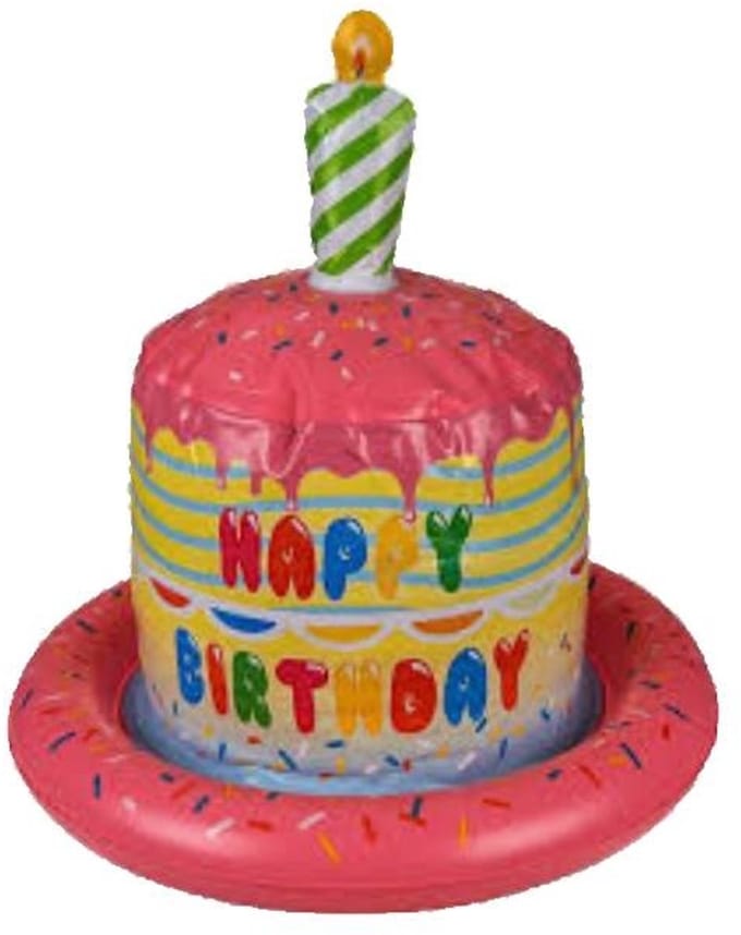 Hoed - Roze - Opblaashoed - Happy birthday cake