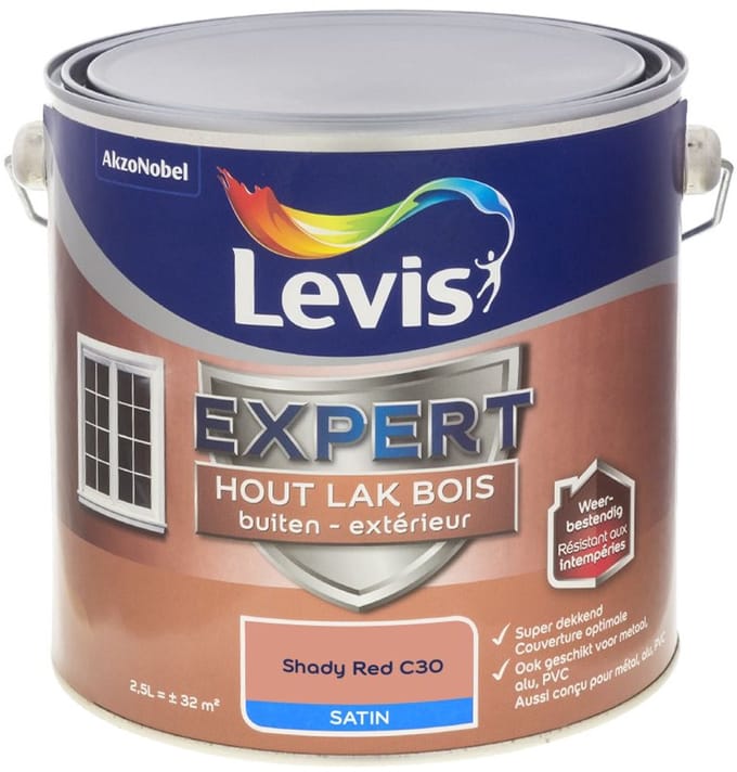Levis - Expert Hout Lak Buiten Satin Mix - Shady Red C30 - Mengverf - 2,5 L