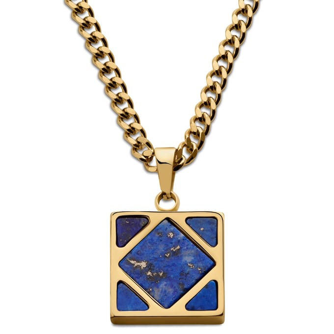 Cruz | Goudkleurige Ketting met Vierkant van Lapis Lazuli