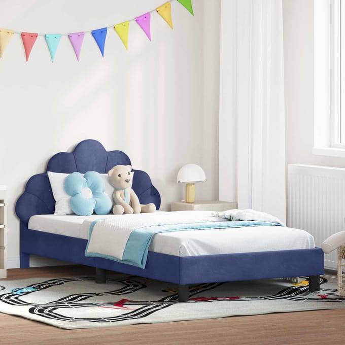 vidaXL - Kinderen - bedframe - met - hoofdboard - Politieblauw - 80 - x - 200 - cm