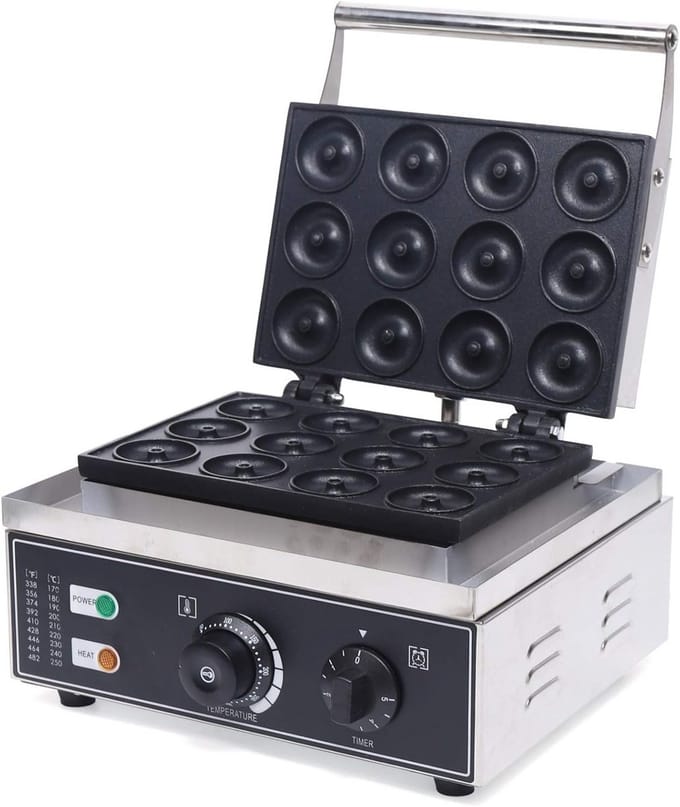 Elektrische Donutmaker voor 12 Stuks - Professioneel & Thuisgebruik - RVS Behuizing