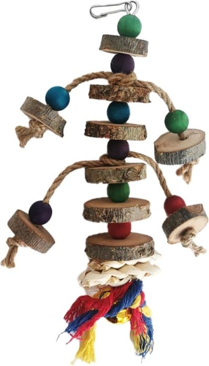 Vogelspeelgoed hout en touw 25cm