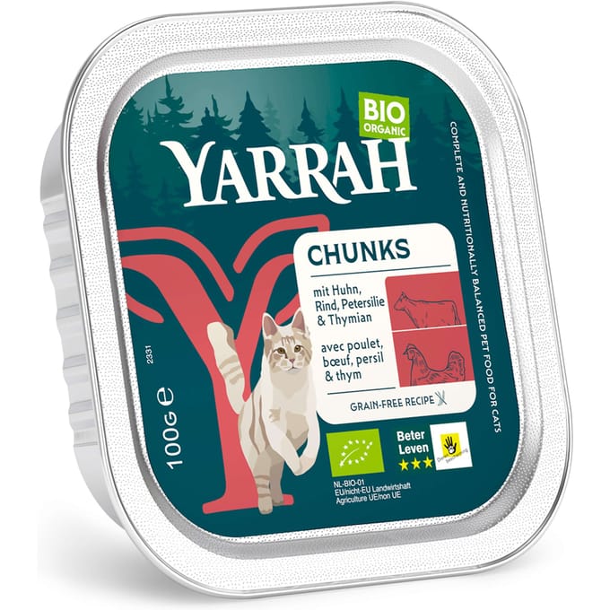 Yarrah Bio Chunks 16 x 100 g - Bio-Kip met Haring & Bio-Spriulina