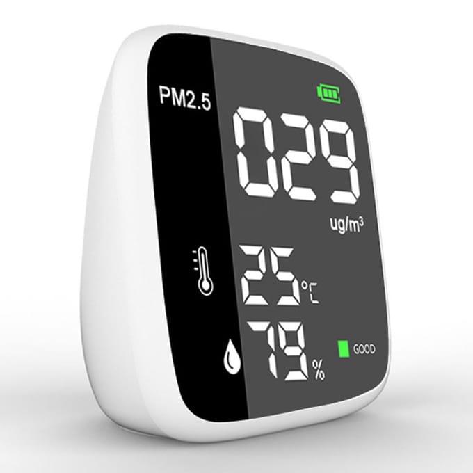 Détecteur Portable USB Rechargeable PM2.5, thermohygromètre multifonctionnel, détecteur d'air domestique et intérieur blanc noir