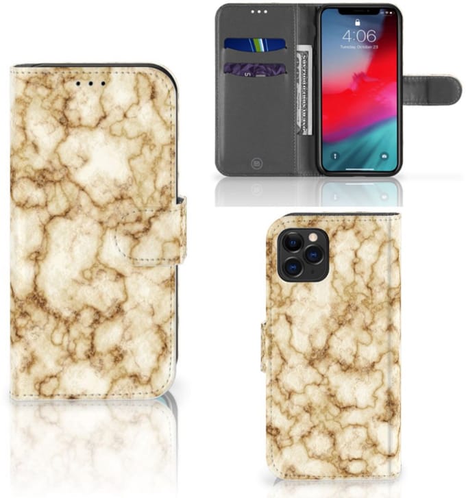 Book Case voor Apple iPhone 11 Pro Bookcase Marmer Goud