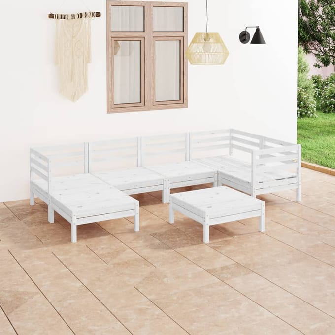 vidaXL - 7-delige - Loungeset - massief - grenenhout - wit
