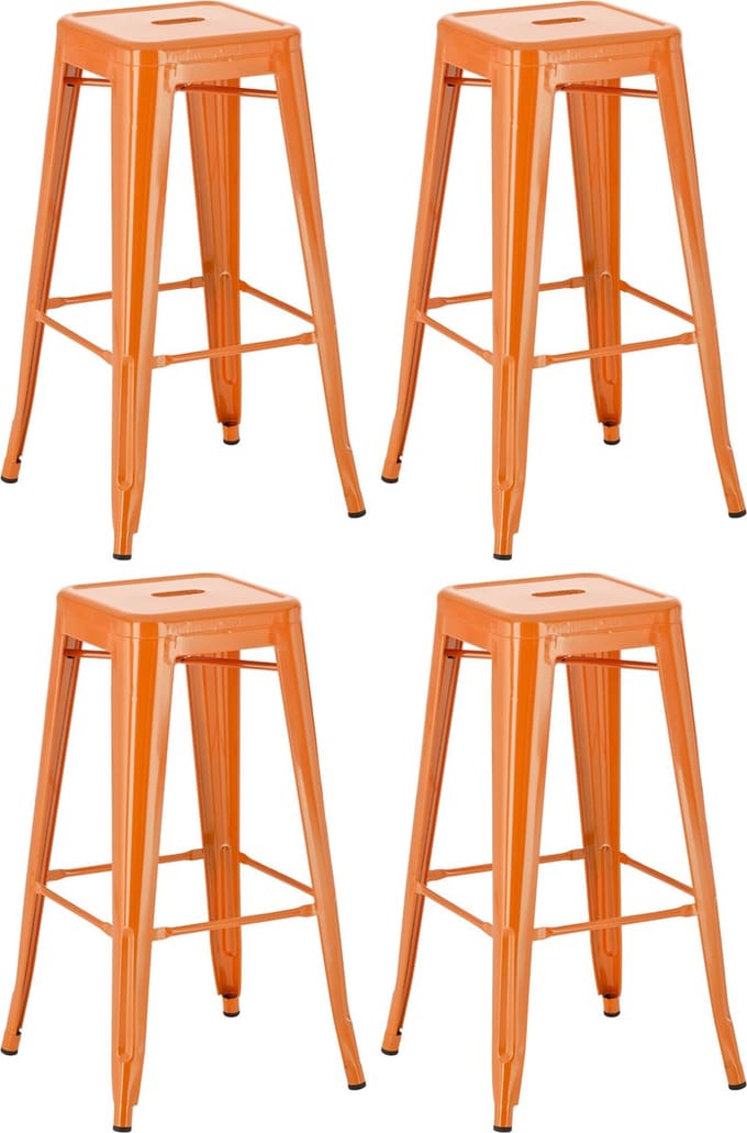 CLP Joshua Set van 4 barkrukken - Stapelbaar - Voetsteun - Metaal - oranje