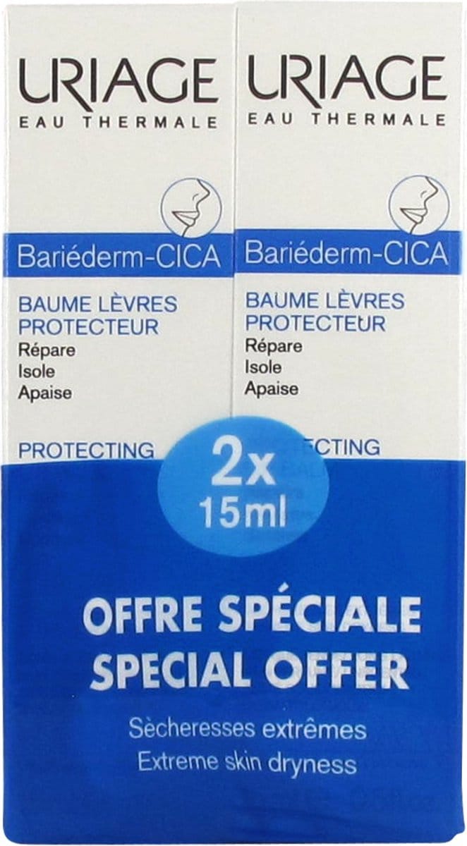 Uriage Bariéderm Cica Beschermende Lippenbalsem Set van 2 x 15 ml