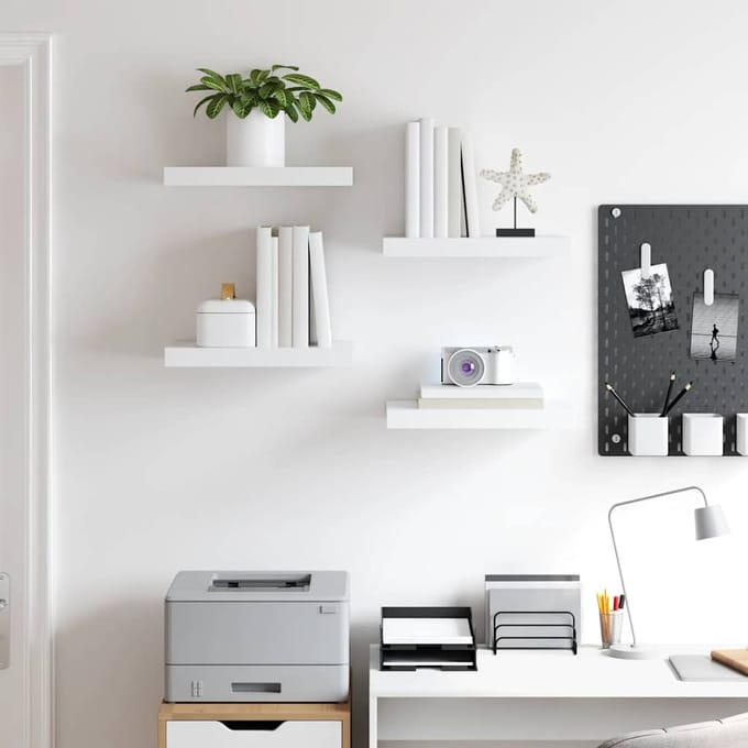 vidaXL - Wandschappen - zwevend - 4 - st - 40x23,5x3,8 - cm - MDF - wit