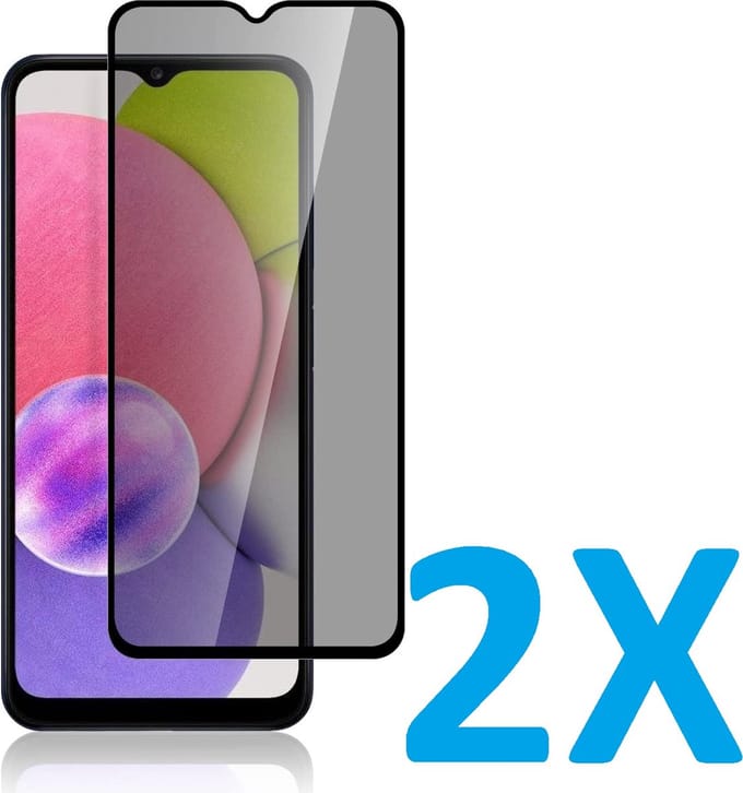 Screenprotector Glas - Privacy Tempered Glass Screen Protector Anti-Spy Geschikt voor: Samsung Galaxy A03s - 2x