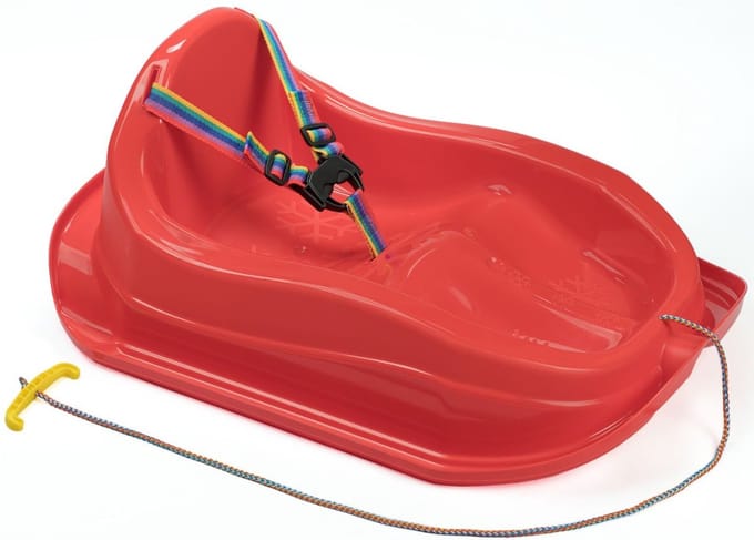 Slee met rugleuning en gordel – Plastic slee baby / peuter – Rood