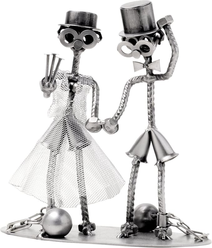 Metalen Cadeaubeeldje Geketend Bruidspaar Moermannetje Verjaardag Cadeau Beeldje Relatiegeschenk