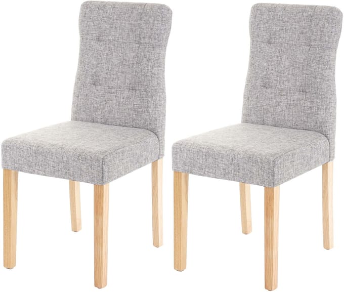 Set van 2 eetkamerstoelen MCW-E58, stoel eetkamerstoelen ~ stof/textiel grijs, lichte poten