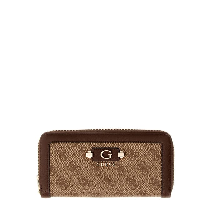 GUESS portemonnee Lindsey SLG Zip Around Wallet Latte Logo bruine