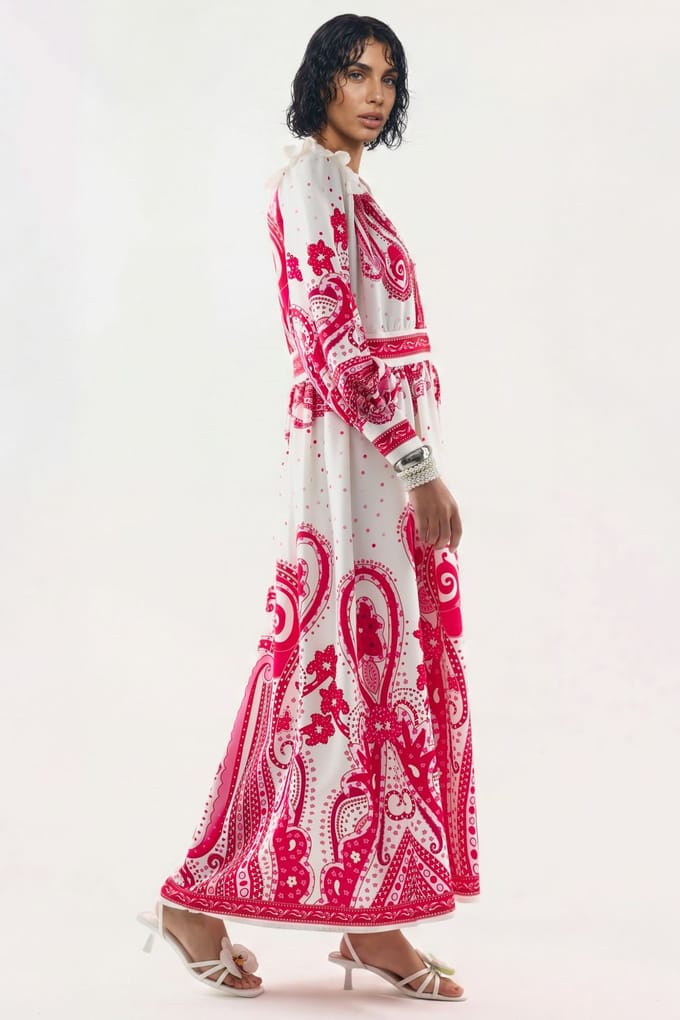 V-hals Paisley Maxi Jurk met Split