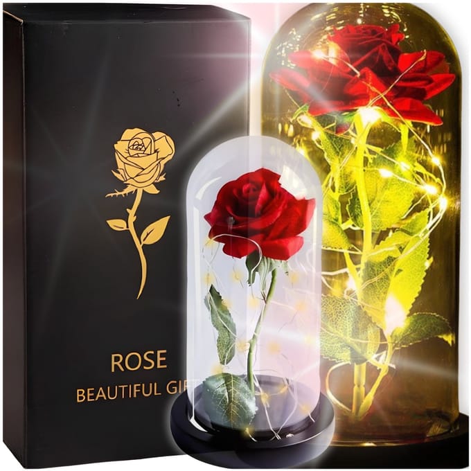 Zolta - Acrylglas Led Roos - Roze - 21cm - Geschenkverpakking