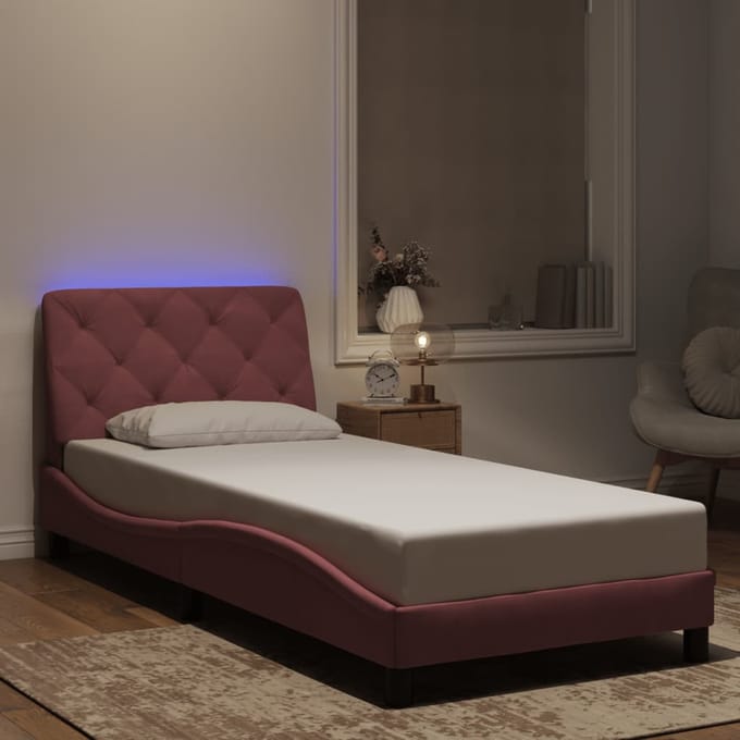 vidaXL - Bedframe - met - LED - zonder - matras - fluweel - roze - 90x190 - cm