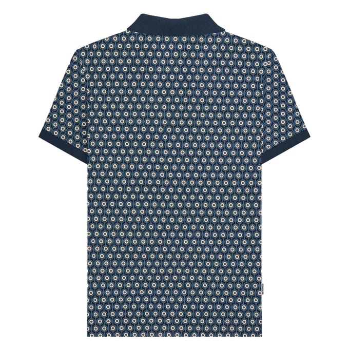 Lambretta Heren Rondel Geometrisch Groot & Lang Poloshirt (Marine / Zilver)