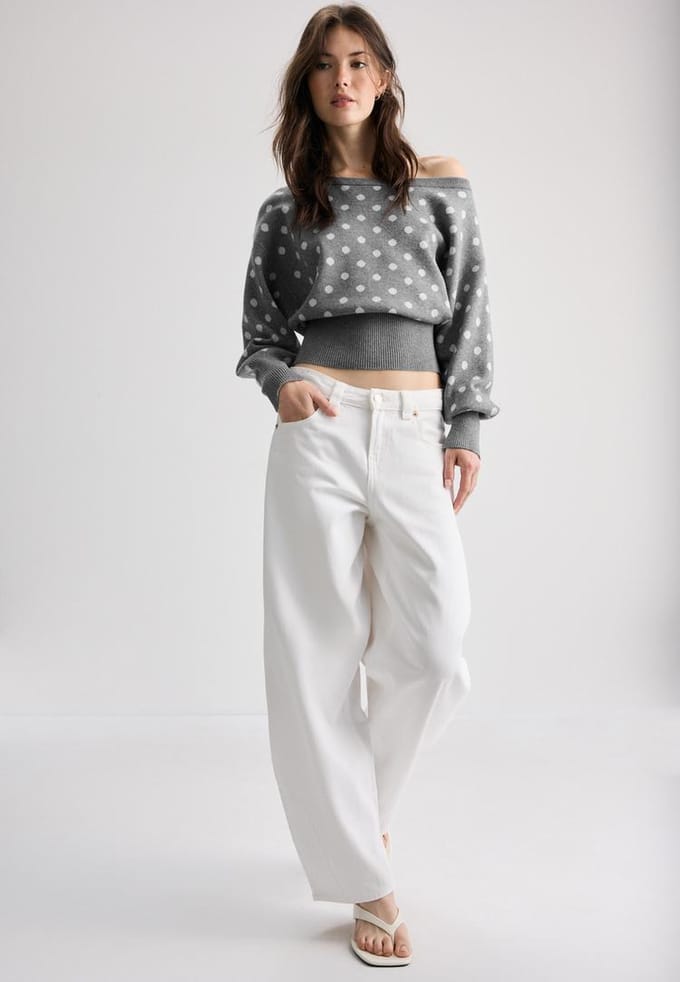 Stradivarius Asymmetrische trui met ribboord  Donkergrijs S