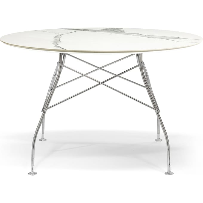 Kartell Glossy tafel - wit marmer - chroom - rond