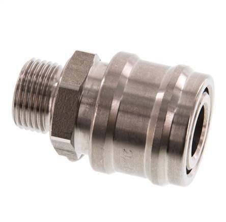 RVS DN 7.2 (Euro) Luchtkoppeling Snelkoppeling G 3/8 inch Buitendraad Double Shut-Off - CLS7-M-S-SV-038