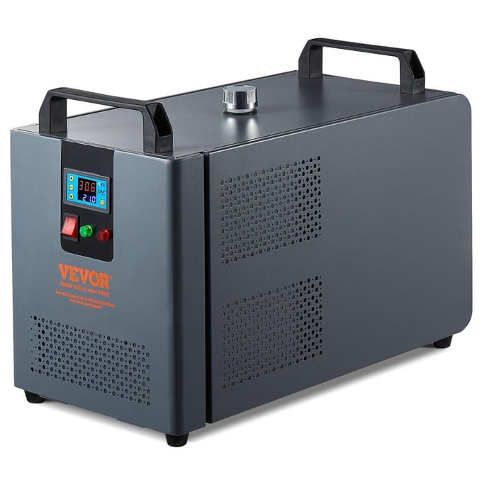 Refroidisseur d'eau industriel Refroidisseur laser Système de refroidissement avec compresseur intégré Capacité du réservoir d'eau de 12 L, Débit maximal de 7,2 L/min, Capacité de refroidissement de 200 W