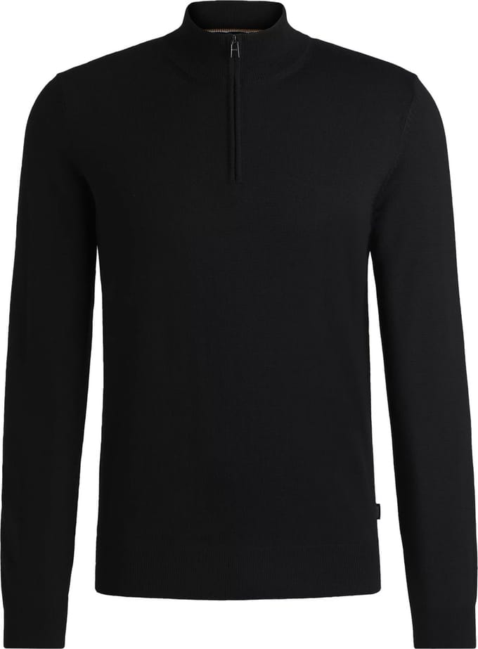 BOSS Ebenji regular fit schipperstrui wol - heren trui middeldik met korte rits - zwart