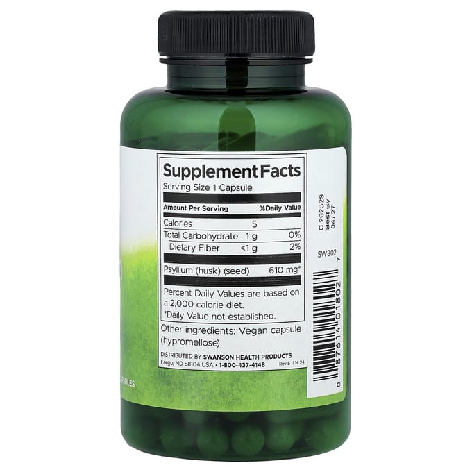 Psylliumvezels, 610 mg, 100 plantaardige capsules