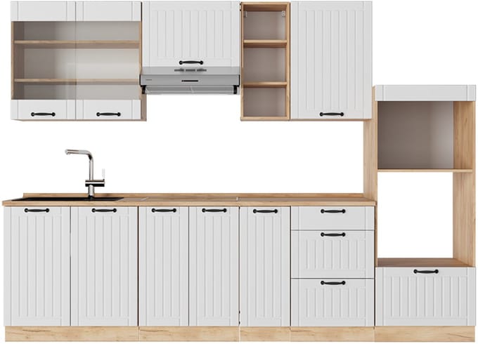 Vicco Fame-Line Complete keukeneenheid – 280 cm, WB Eik Wit Landhuis