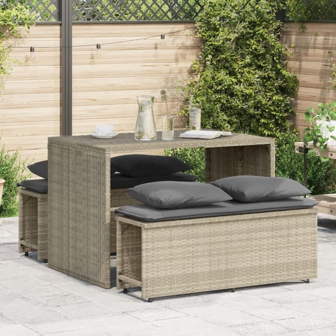 vidaXL - 3-delige - Tuinset - met - kussens - poly - rattan - lichtgrijs