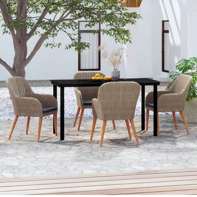 vidaXL - 5-delige - Tuinset - met - kussens - bruin