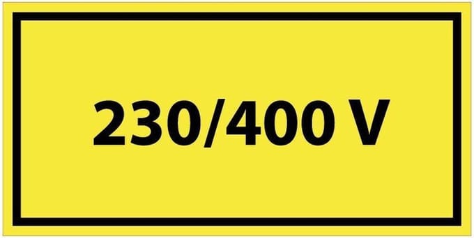 230/400 V bord met tekst 100 x 50 mm