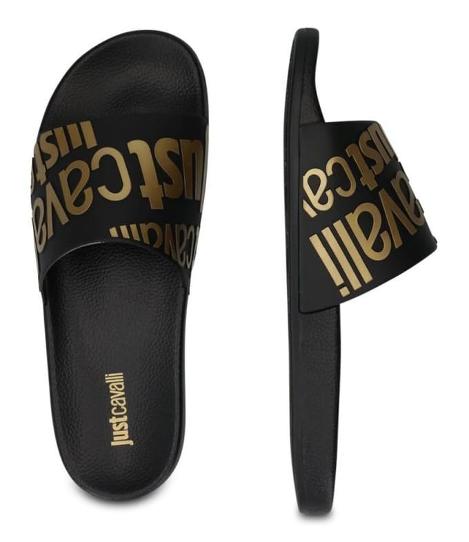 Just Cavalli heren teenslippers zwart / goud - Maat: 45 black