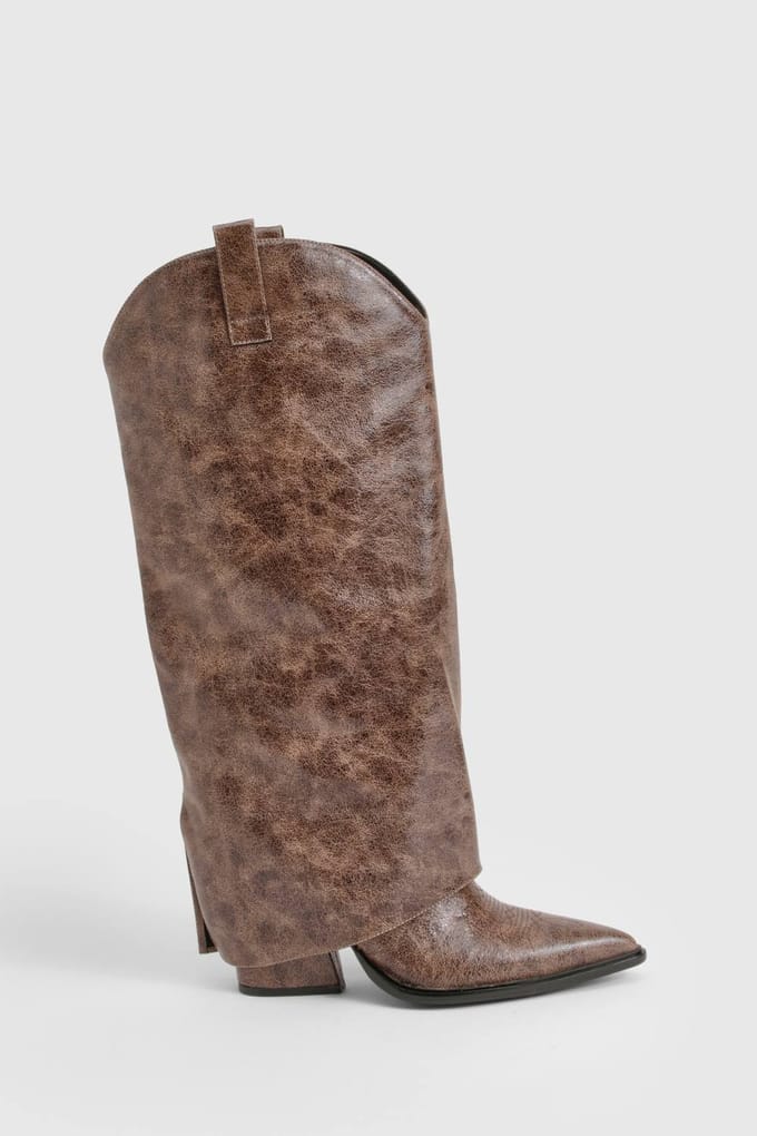 boohoo Dames Versleten western cowboylaars met hak | Brown | Maat: 3