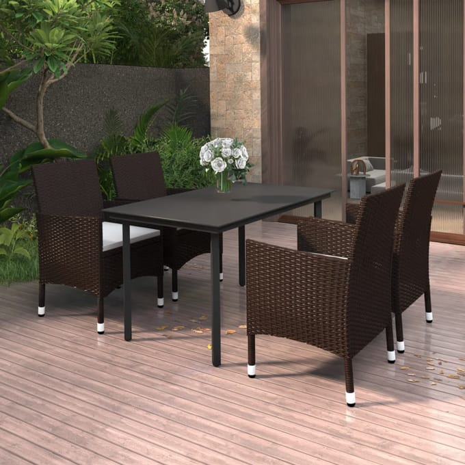 vidaXL - 5-delige - Tuinset - met - kussens - poly - rattan - en - glas