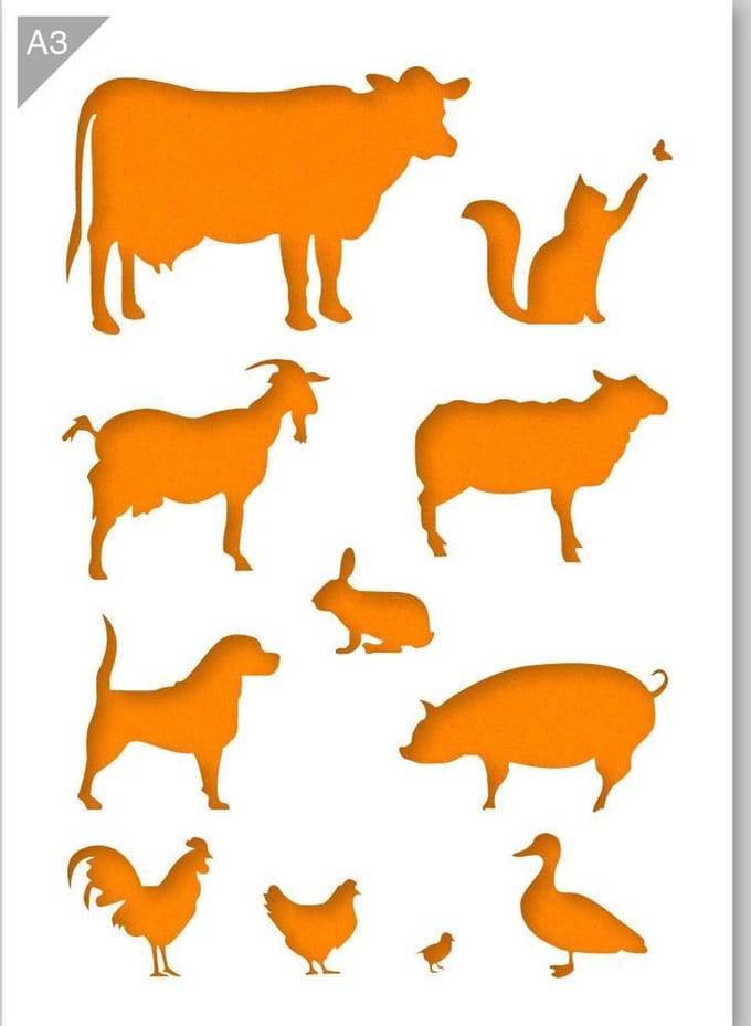 Stencil Dieren – A3 – Herbruikbaar Kunststof – QBIX