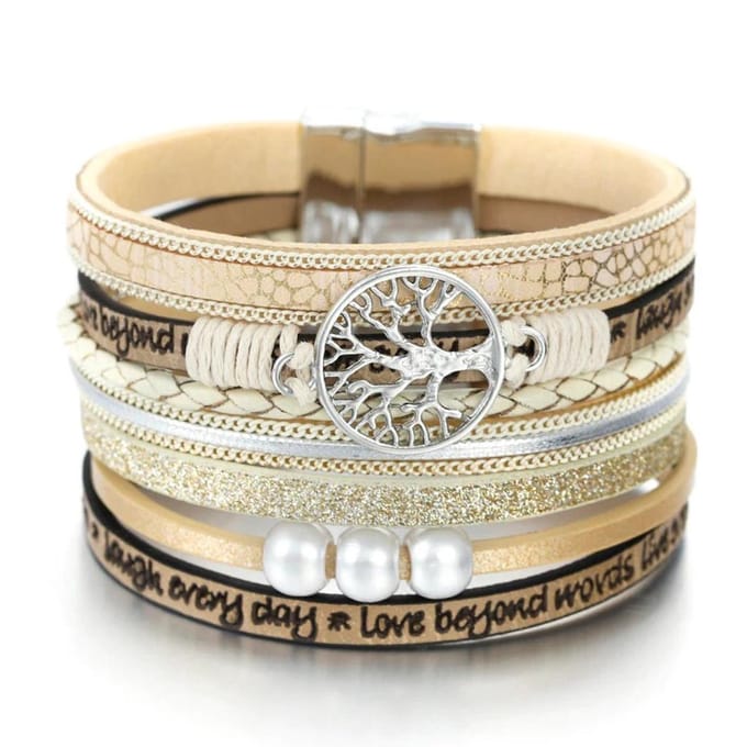 Sorprese armband - Tree - armband dames - leer - wikkelarmband - cadeau - Model I