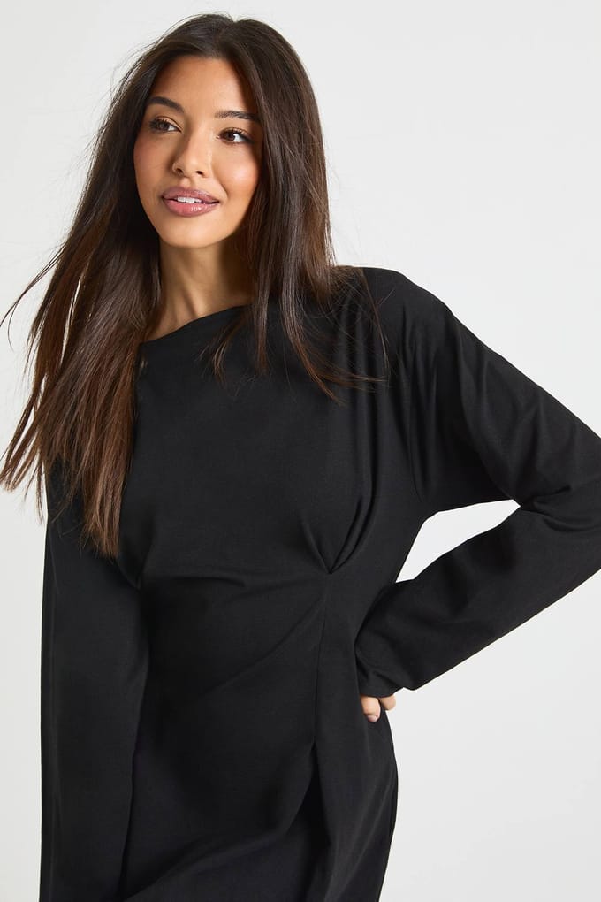 boohoo Dames Getailleerde mini-jurk met ballonmouwen | Zwart | Maat: 36