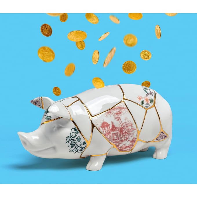 SELETTI spaarvarken Kintsugi, wit / kleurrijk, porselein, goud