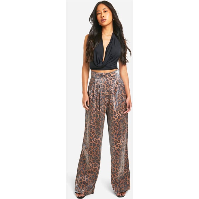 boohoo Dames High Waisted Leopard Straight Leg Trouser | Luipaardprint | Maat: Medium