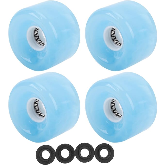 Ensemble de 4 roues de skateboard de rechange 78A Dureté PU Translucide Clignotant Roue de Roller pour Skateboard Longboard bleu