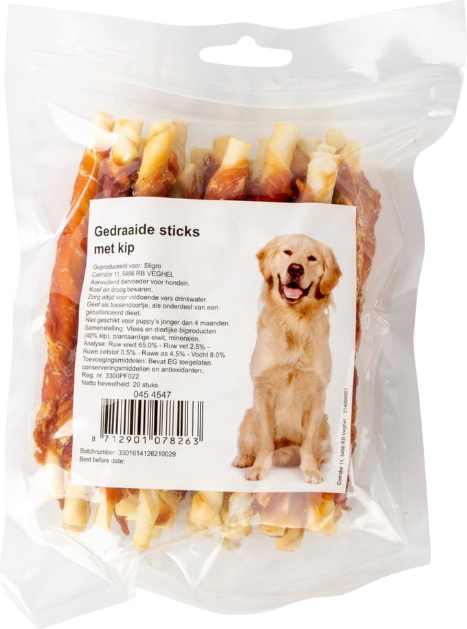 Gedraaide stick met kip 12 cm - Zak 20 stuks