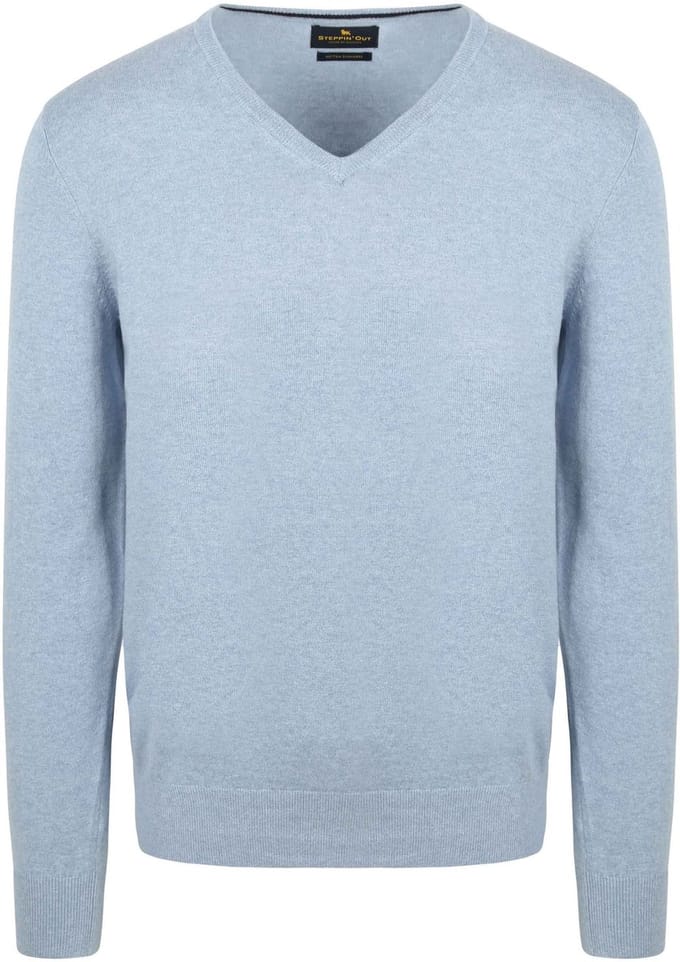 Steppin' Out Trui Cotton Cashmere V-hals Sky Blue - Maat M - Heren - Pullovers