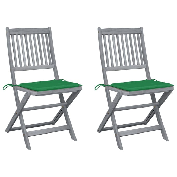 vidaXL - Set - van - 2 - klapstoelen - met - kussens, - gemaakt - van - massief - acaciahout.