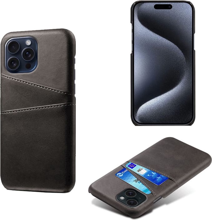 Backcover met Opbergvakjes + PMMA Screenprotector voor iPhone 15 Pro Max _ Zwart